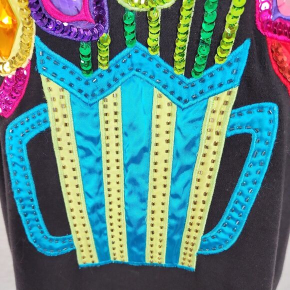 Vtg Victoria Harbour Medium Sequin Embellished Black 3/4 Sleeve Floral Shirt Top - Picture 4 of 11